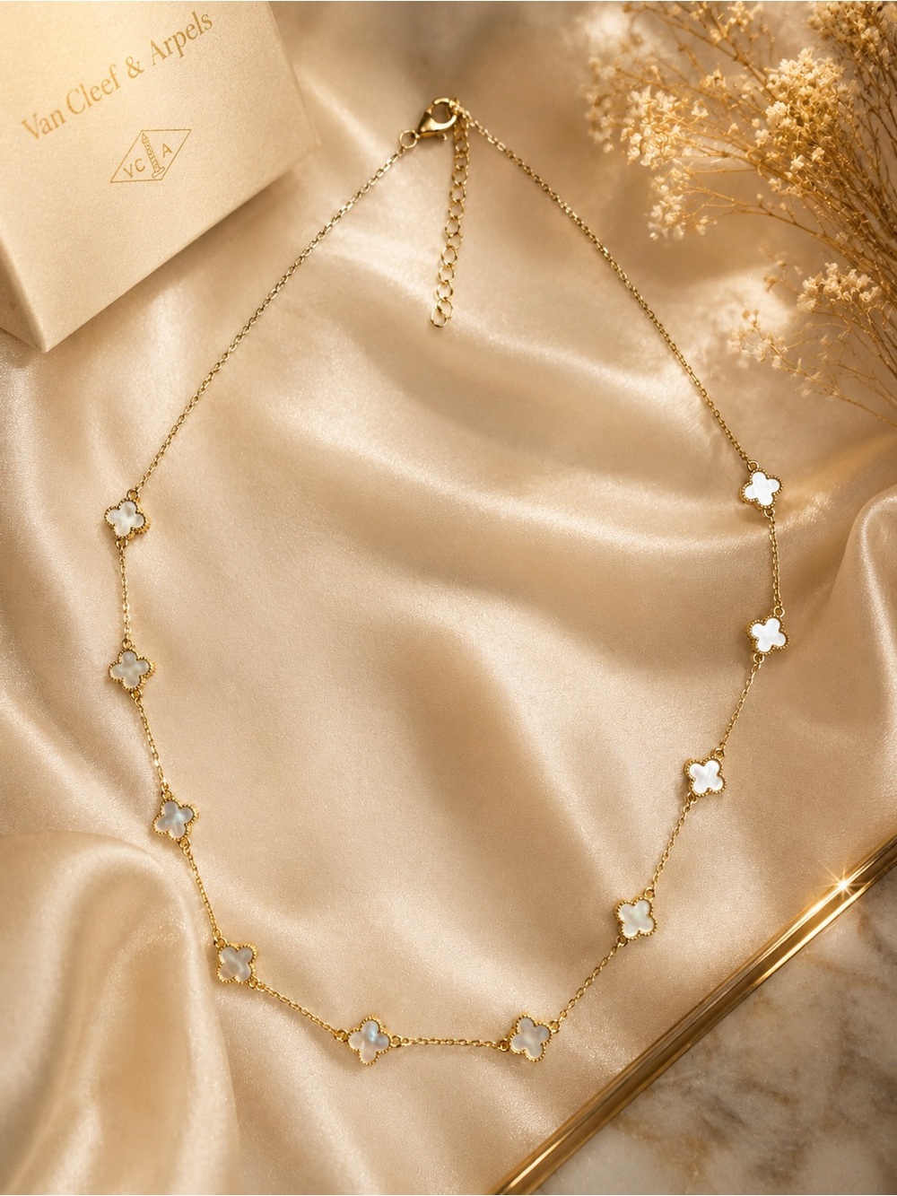Gold-Filled Mother of Pearl 9 Clover Station Necklace | Tarnish-Free